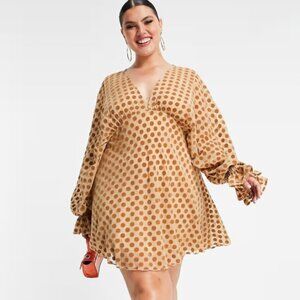 ASOS Design | Curve velvet flocked spot mini with blouson sleeve & elastic cuff